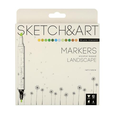Скетч-маркеры 12 цветов двусторонние "Sketch&Art Лесной Пейзаж" (BrunoVisconti)