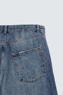 ZARA ДЖИНСЫ BAGGY FIT С РАЗРЕЗАМИ, ВЫЦВЕТШИЙ СИНИЙ