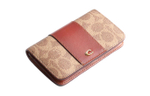 COACH Card Case Coated Canvas With Leather Wallet Women"s Brown Yellow Rusty