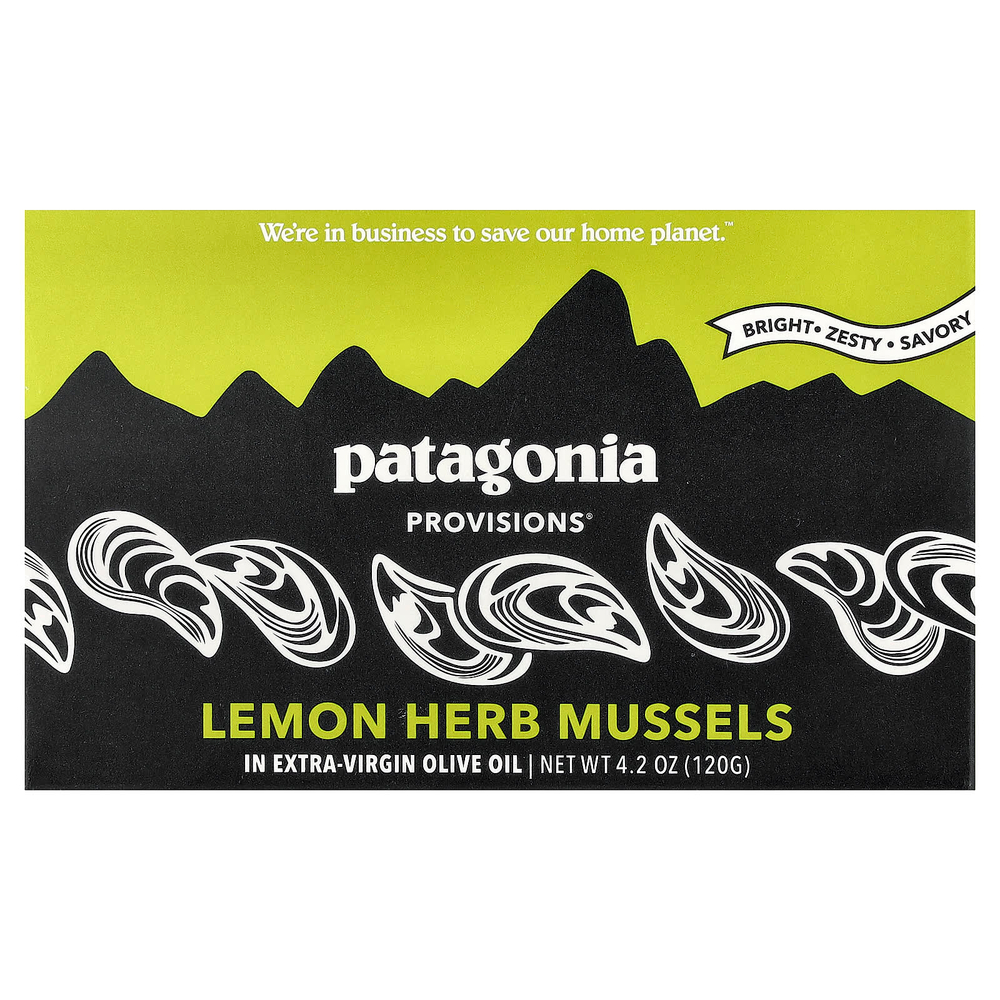 Patagonia Provisions, мидии с лимоном и травами, в оливковом масле холодного отжима, 120 г (4,2 унции)