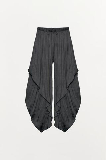 ZARA БРЮКИ-ШАРОВАРЫ С ОБОРКАМИ ZW COLLECTION, ТЕМНО-СЕРЫЙ