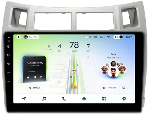 Магнитола для Toyota Vitz 2, Yaris 2 2005-2011 (рамка серебро) - Teyes CC4L-DTS монитор 9" IPS, Android 14, Быстрая, Snapdragon 662, CarPlay, 4G SIM-слот