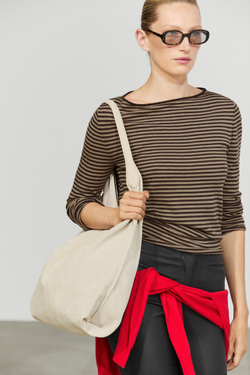 Massimo Dutti Вязаный свитер в полоску из шерстяной смеси, светло-коричневый