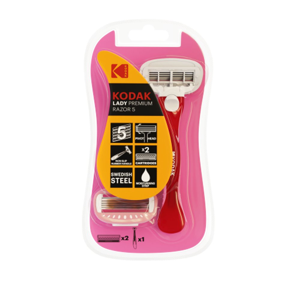 Бритвенная система Kodak LADY Prem Razor 5 женская 5 лезвий розовая 2 сменных кассеты | Kodak