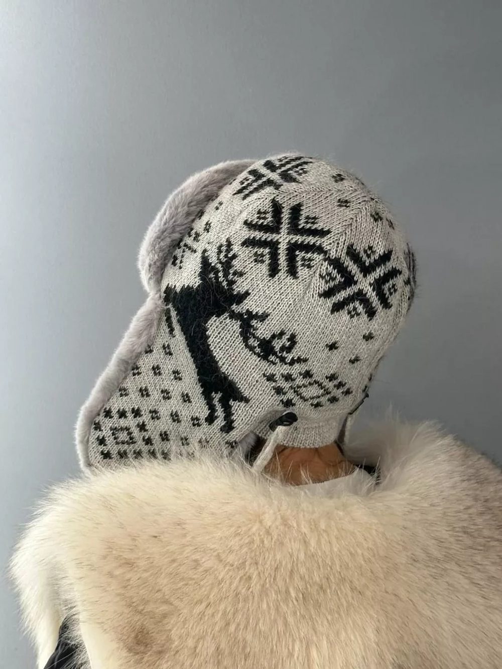 шапка зимняя ушанка вязаная с мехом