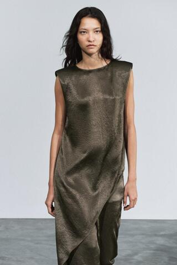 ZARA АТЛАСНЫЙ ТОП ZW COLLECTION, ТЕМНО-ЗЕЛЕНЫЙ