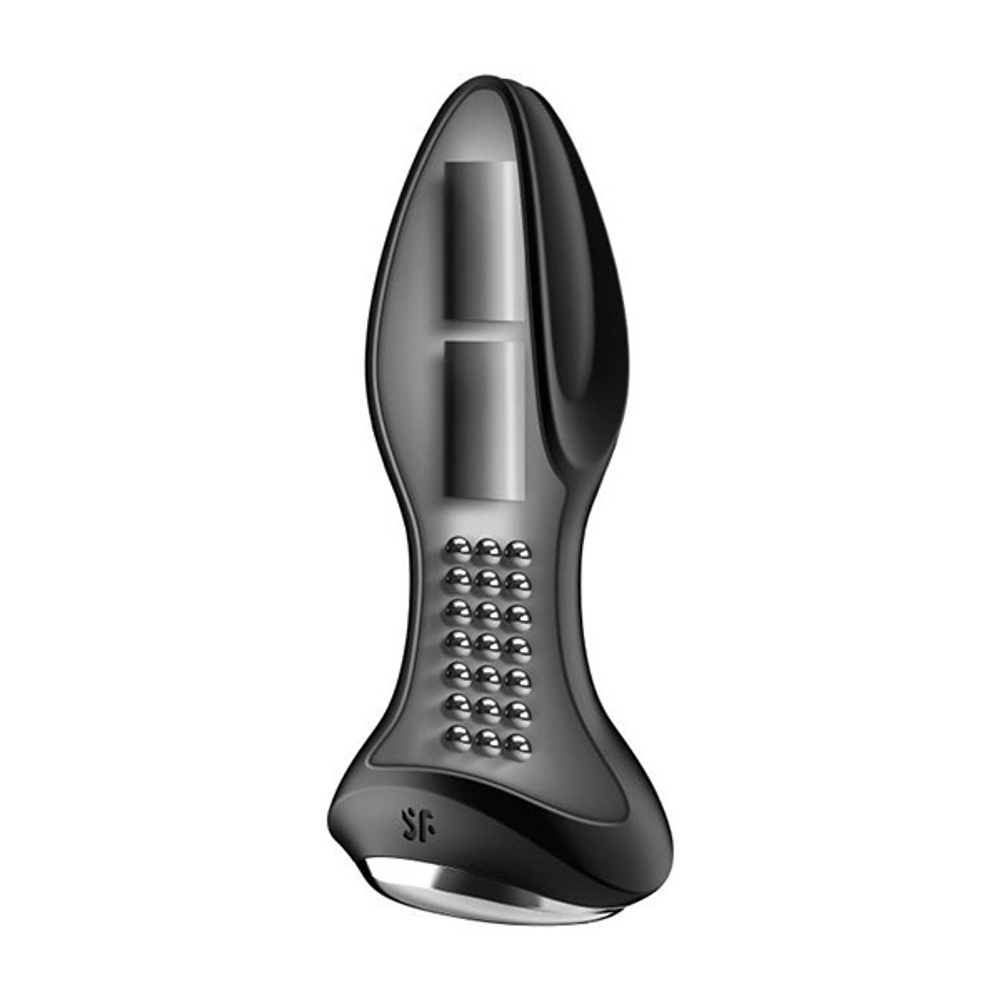 Черная анальная вибропробка 13см с массажем бусинами Satisfyer Rotator Plug 2+ Vibrating Black