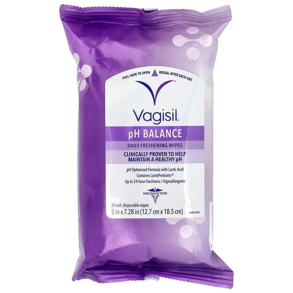 Vagisil, освежающие салфетки для ежедневного использования, с pH-балансом, 20 одноразовых салфеток
