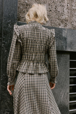 ZARA БЛУЗА В КЛЕТКУ С ВОЛАНАМИ, ЧЕРНЫЙ/ЭКРЮ