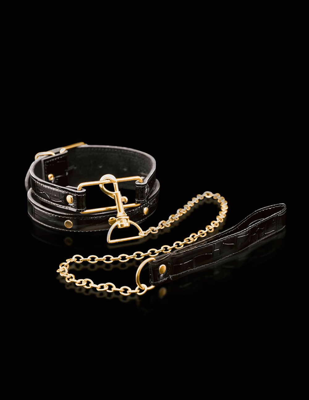 Ошейник Fetish Fantasy Gold Collar & Leash с поводком (черный с золотом) (Цвет: черный с золотым)