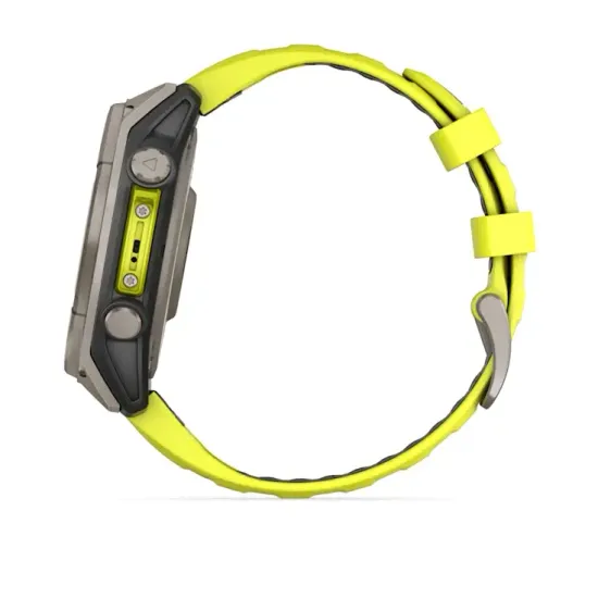 Мультиспортивные GPS часы Garmin Fenix 8 (47 mm) Solar, Sapphire Titanium with Amp Yellow/Graphite Silicone Band 010-02906-21
