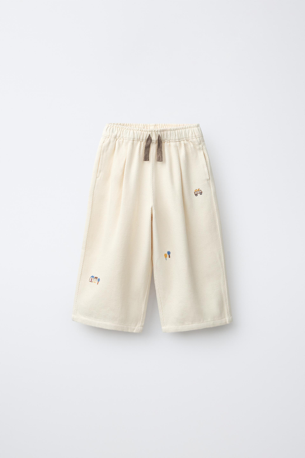 ZARA БРЮКИ БЭГГИ С ВЫШИВКОЙ, ЭКРЮ