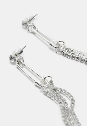 STRADIVARIUS Серьги-подвески с булавками и стразами, серый