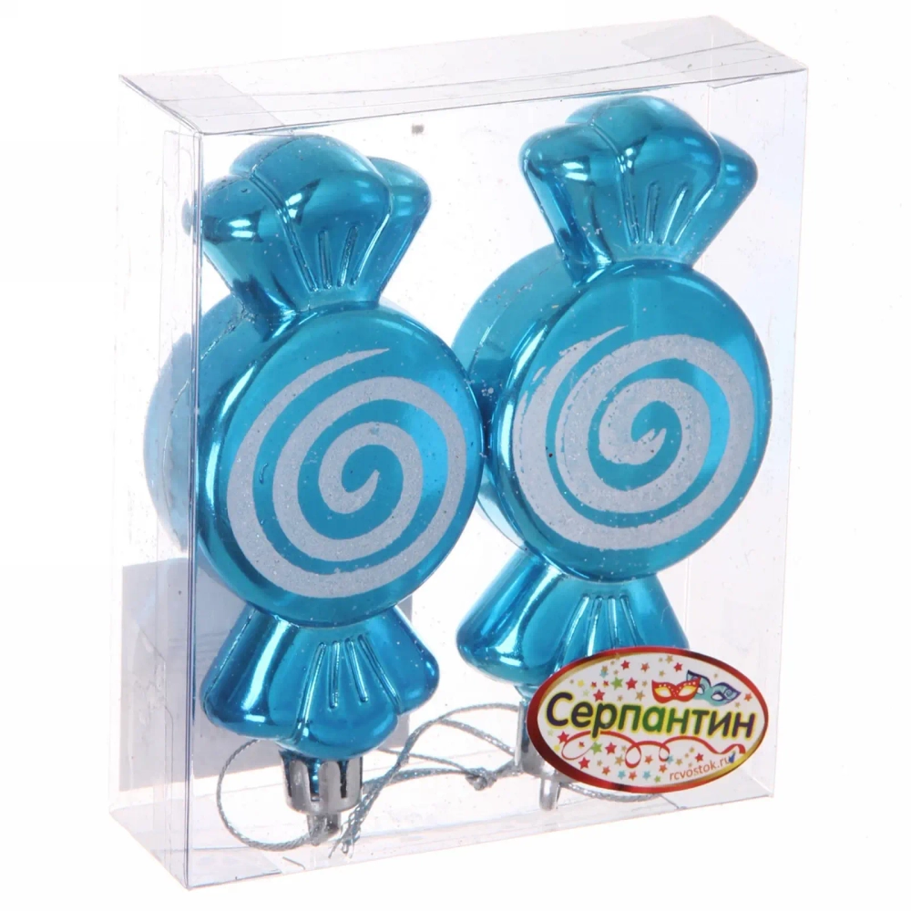 Елочные игрушки «Карамельки» 7,5 см (набор 2 шт), Синий