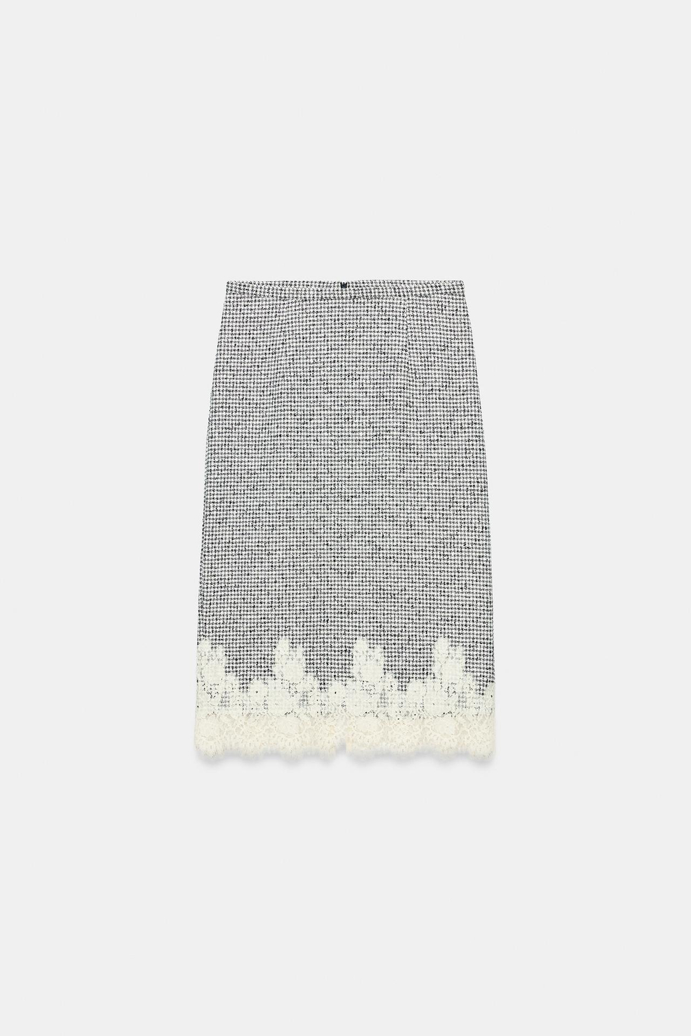 ZARA ЮБКА МИДИ В СОЧЕТАНИИ С КРУЖЕВОМ, БЕЛЫЙ/ЧЕРНЫЙ