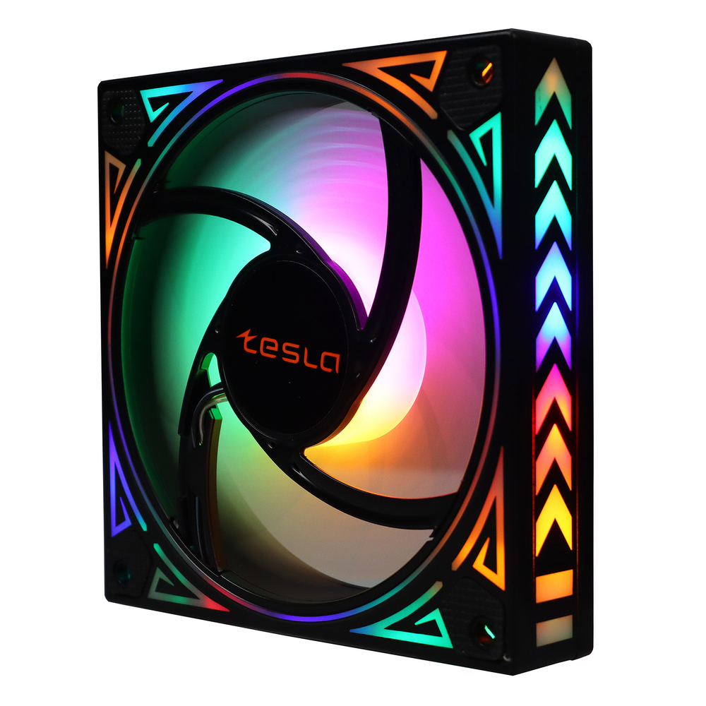 Вентилятор ТЕСЛА (TESLA) RGB120-GD, 120мм, 3-pin+Molex, черный-белый/FRGB, 1200rpm, 38CFM, 21дБ, антивибропрокладки (TSL-120-GD)