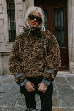 ZARA КОМБИНИРОВАННАЯ КУРТКА, КОРИЧНЕВЫЙ