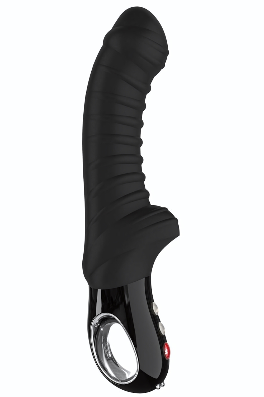 Черный вибратор с рёбрышками Tiger Black Line - 22,3 см. (Цвет: черный)