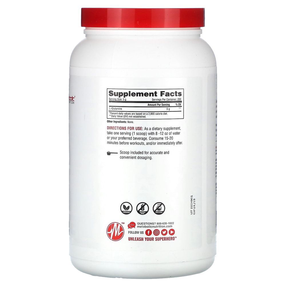 Metabolic Nutrition, L-глютамин, без добавок, 1000 г (35,27 унции)