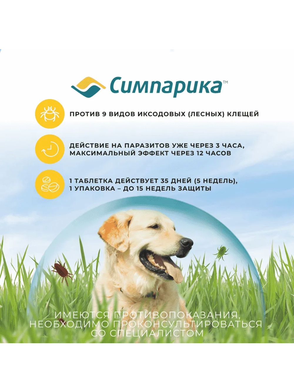 Симпарика, таблетки для собак весом от 20-40кг, 3 таб.