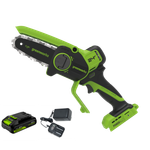 Цепная мини пила аккумуляторная Greenworks CS2410A, 24V, 10см, бесщёточная, с автоматической смазкой цепи, c 1хАКБ 2Ач и ЗУ (CS2410AUA)