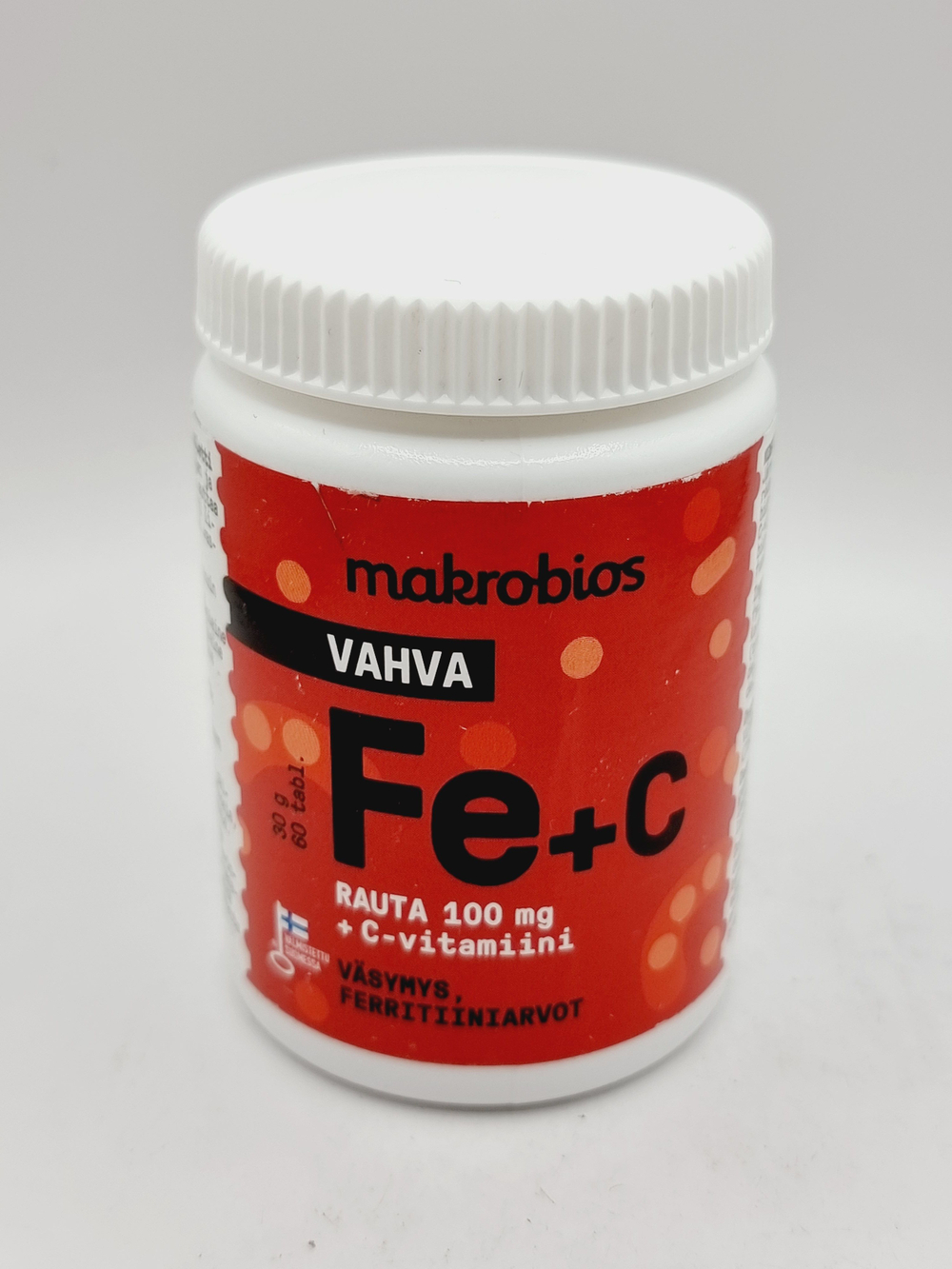 Makrobios усиленный комплекс железо 100 мг + С VAHVA RAUTA + C 60 таблеток (из Финляндии)