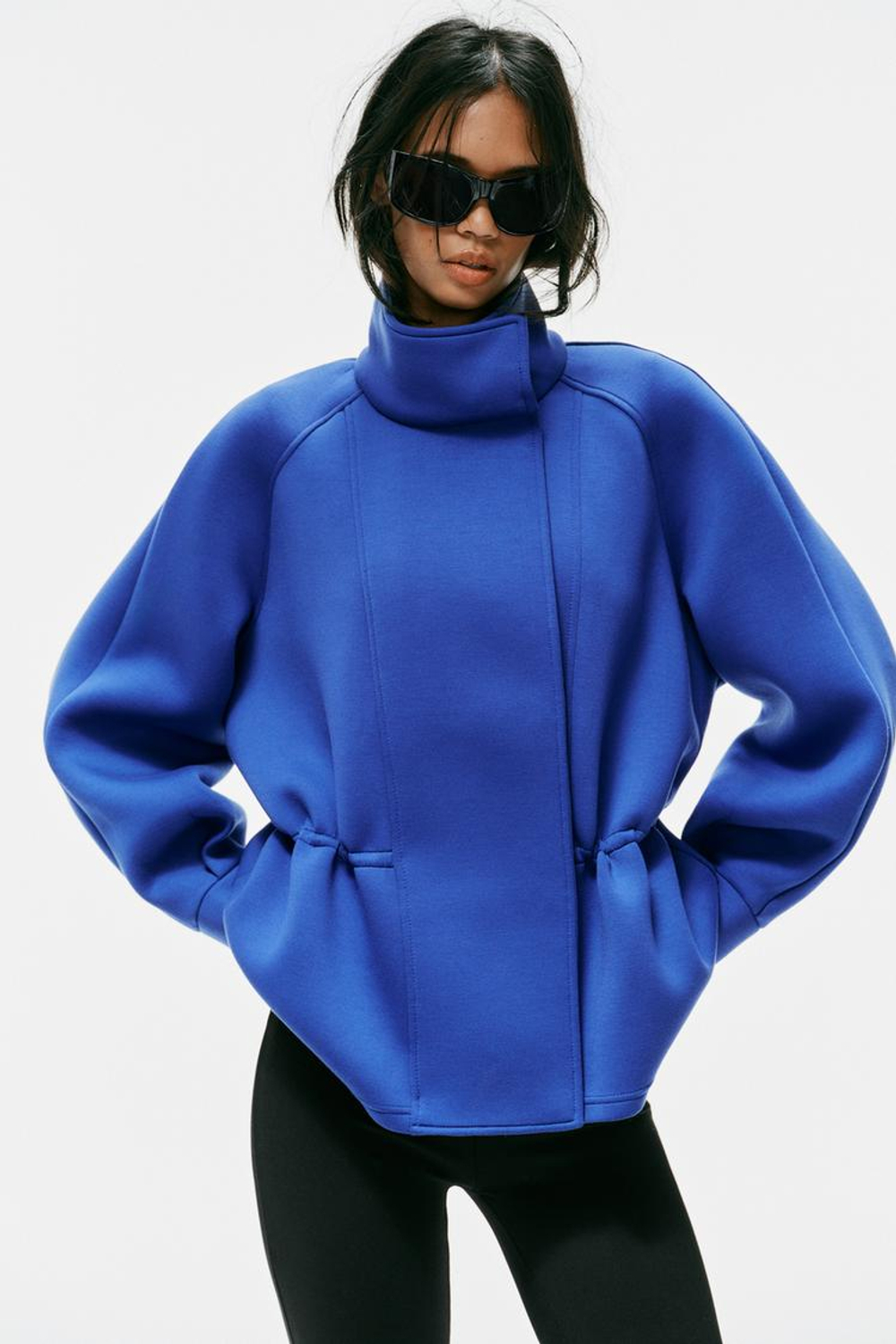 ZARA ТЕХНИЧЕСКАЯ КУРТКА С СОБРАННЫМИ ДЕТАЛЯМИ, СИНИЙ ЭЛЕКТРИК