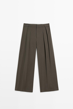 Massimo Dutti Свободные широкие брюки со складками, серо-зеленый