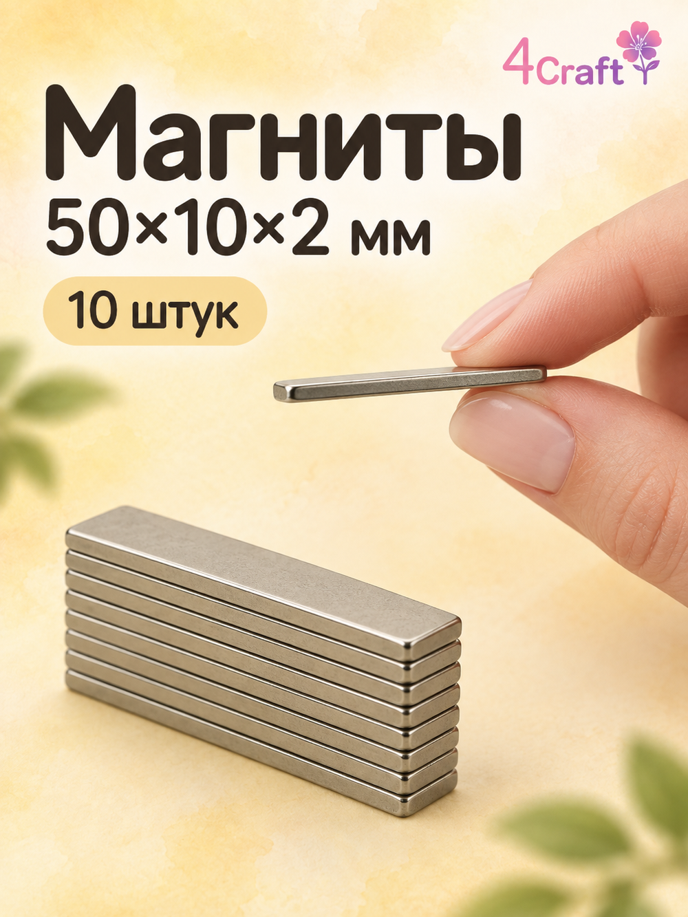 Магнит неодимовый прямоугольный 50х10х2 (10шт)