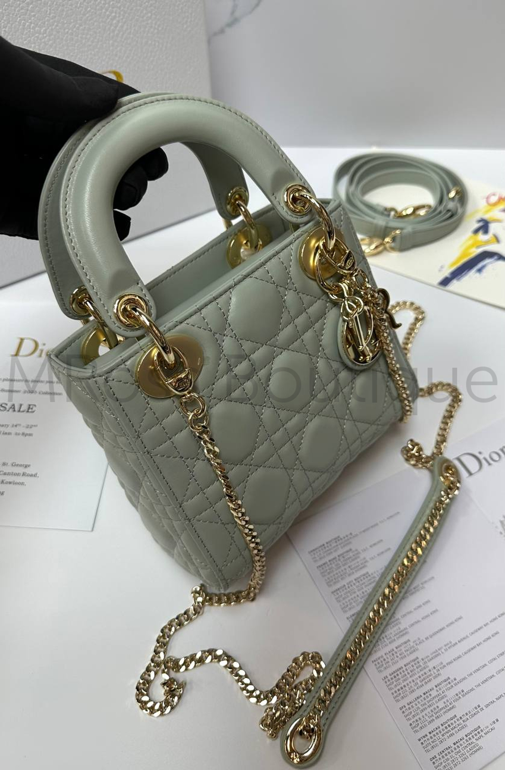 Женская мини-сумка Lady Dior My ABCDior квадратная светло-серого цвета