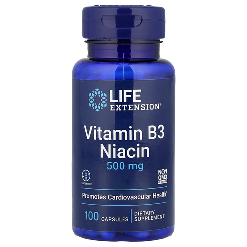 Life Extension, витамин B3 (ниацин), 500 мг, 100 капсул