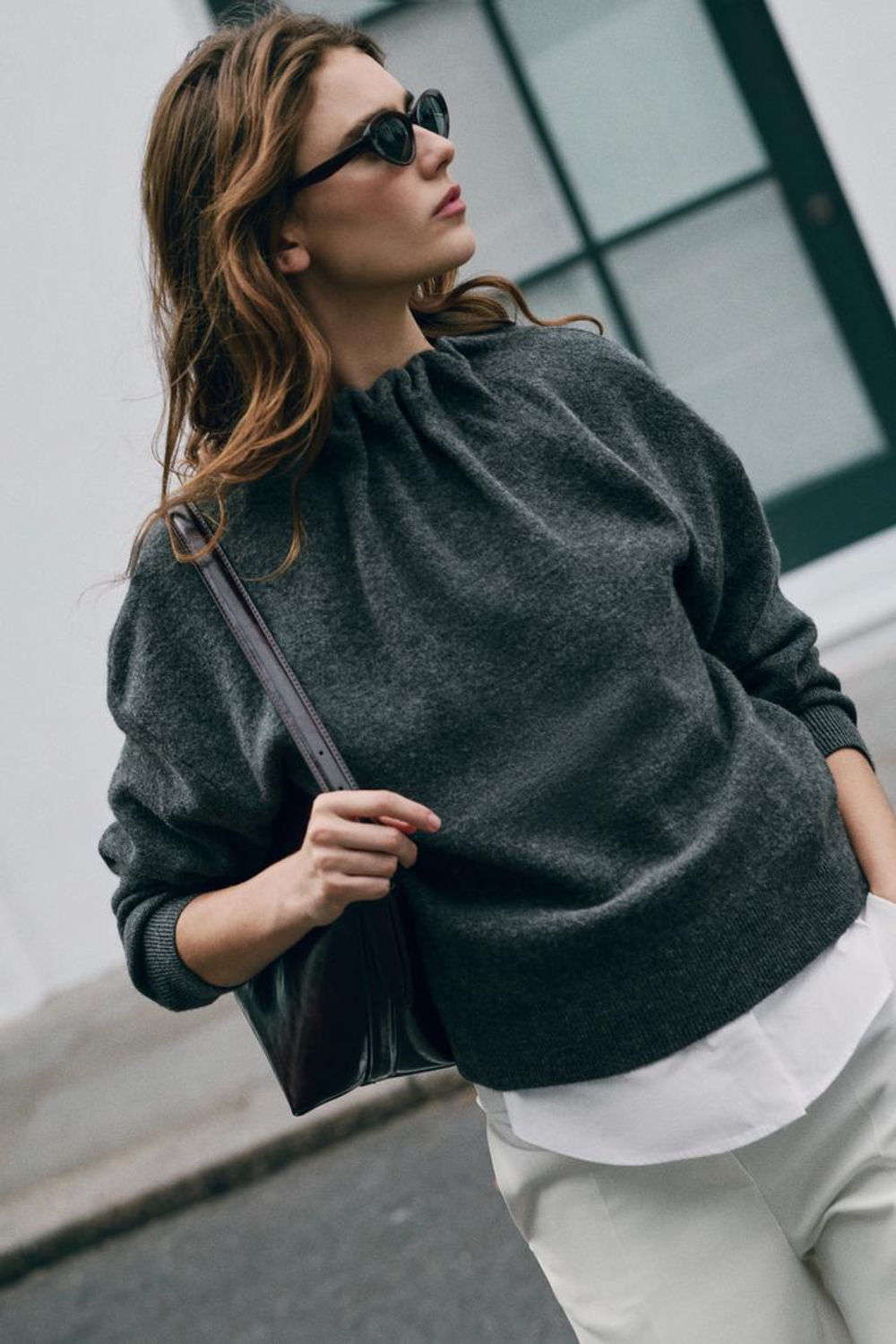 ZARA СВИТЕР С ПРИСБОРЕННЫМ ВОРОТНИКОМ, СЕРЫЙ