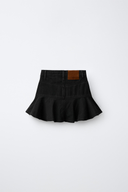 ZARA ДЖИНСОВАЯ ЮБКА С ОБОРКАМИ, ЧЕРНЫЙ