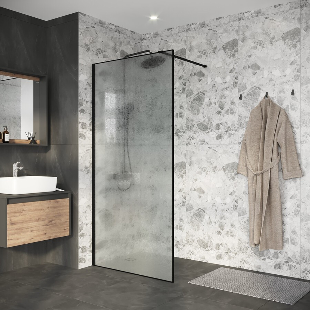 Душевая перегородка Niagara Nova NG-781-10BLACK (100х200) черный матовый,стекло эффект битого стекла,1 место