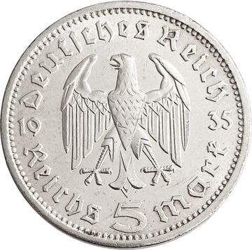 5 рейхсмарок 1935 Германия (Третий Рейх) "A", Орел без свастики (Гинденбург)
