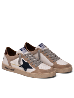Men's Golden Goose Ball Star in Beige with Navy Star