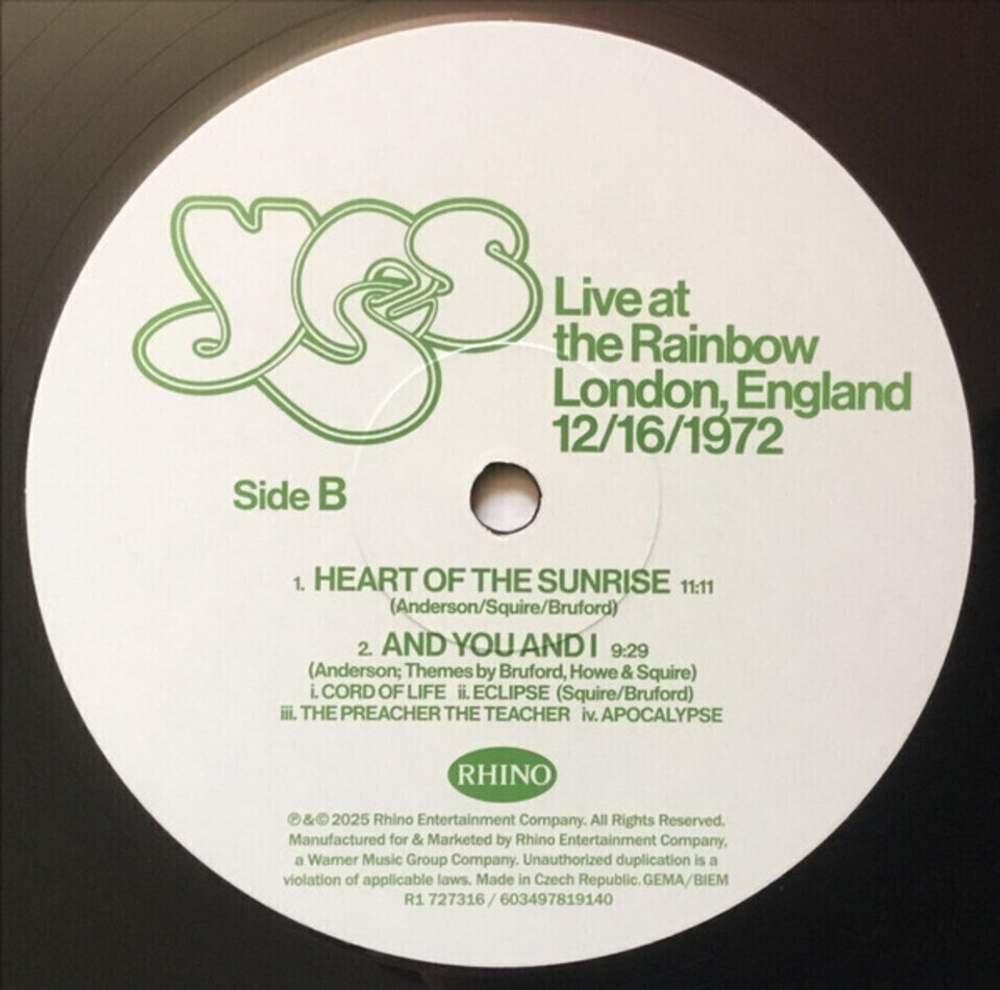 Yes / Live At The Rainbow, London 1972 (Limited Edition)(3LP)
