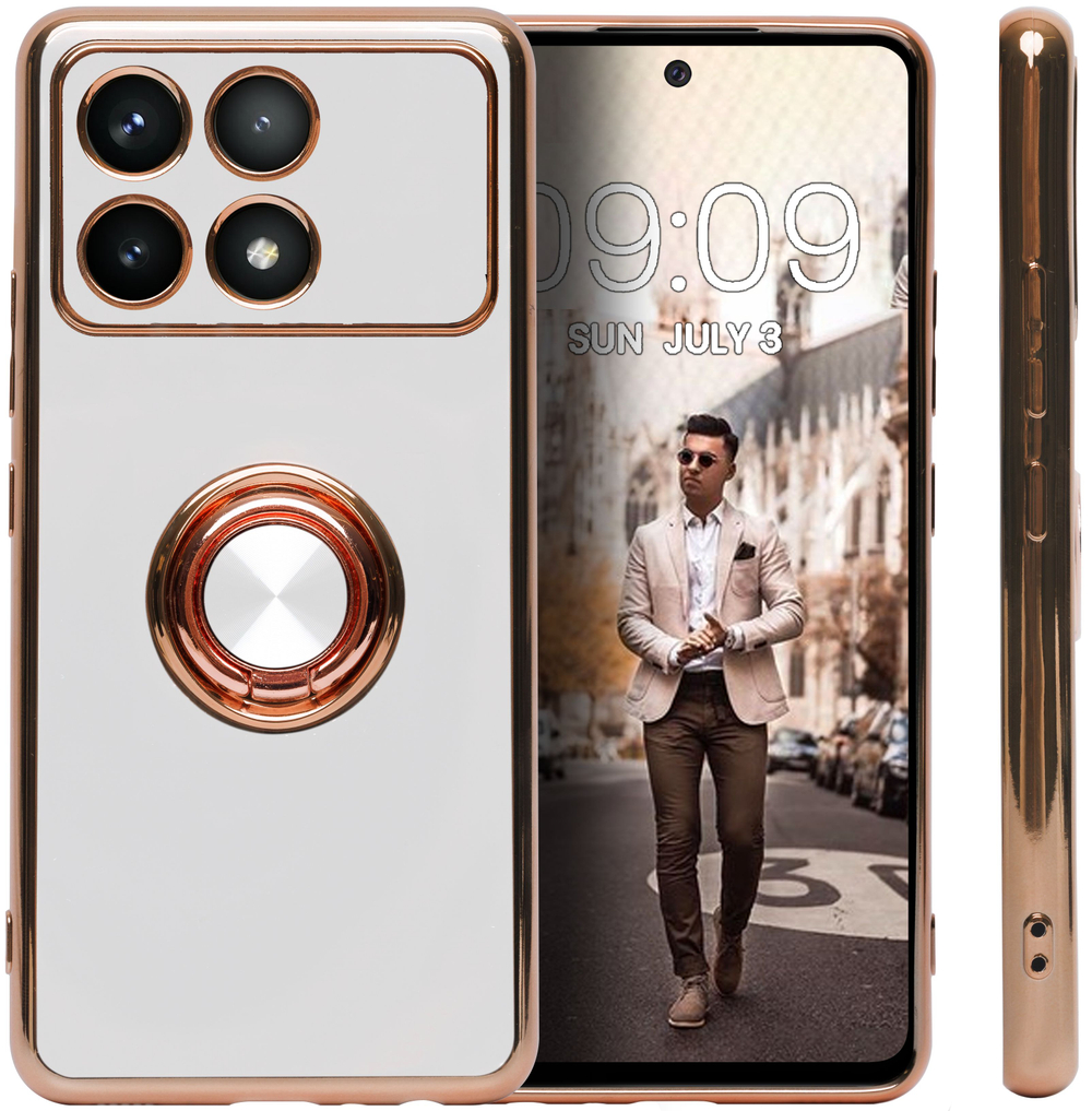 Стильный глянцевый чехол для POCO F6 PRO / REDMI K70 &70 PRO с кольцом-подставкой и бархатной подкладкой