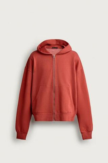 ZARA БАЗОВОЕ ХУДИ BOXY FIT НА МОЛНИИ, КРАСНЫЙ