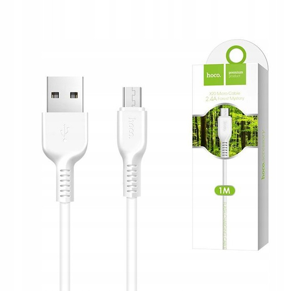 Usb Кабель-зарядка Micro Hoco X20 Flash 2.4A 1м силиконовый белый