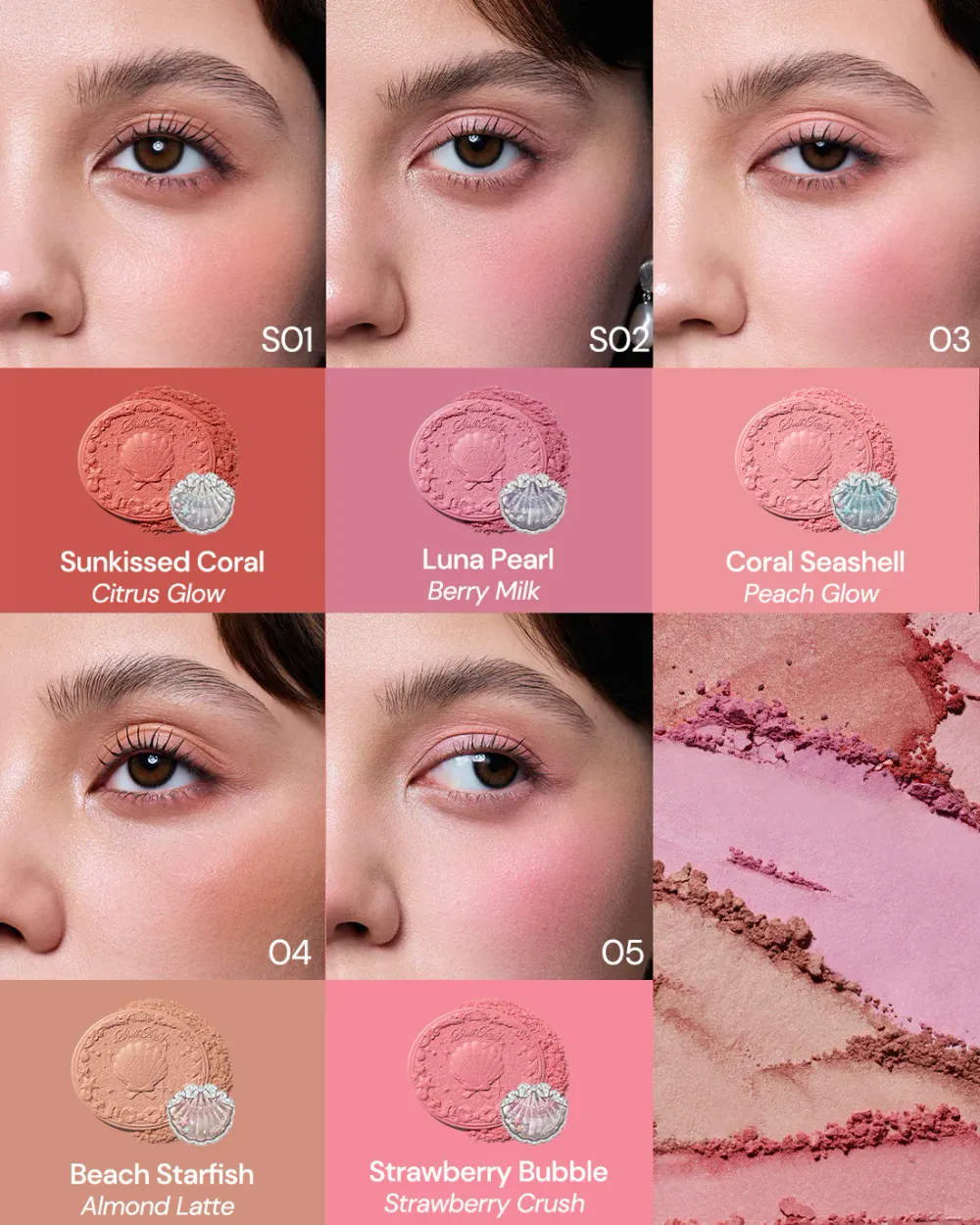 Сатиновые румяна Flower Knows Shell's Jewel - 05 Strawberry Bubble