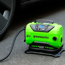 Компрессор автомобильный аккумуляторный Greenworks Арт. 3400807, 24V / 12V (от сети автомобиля)