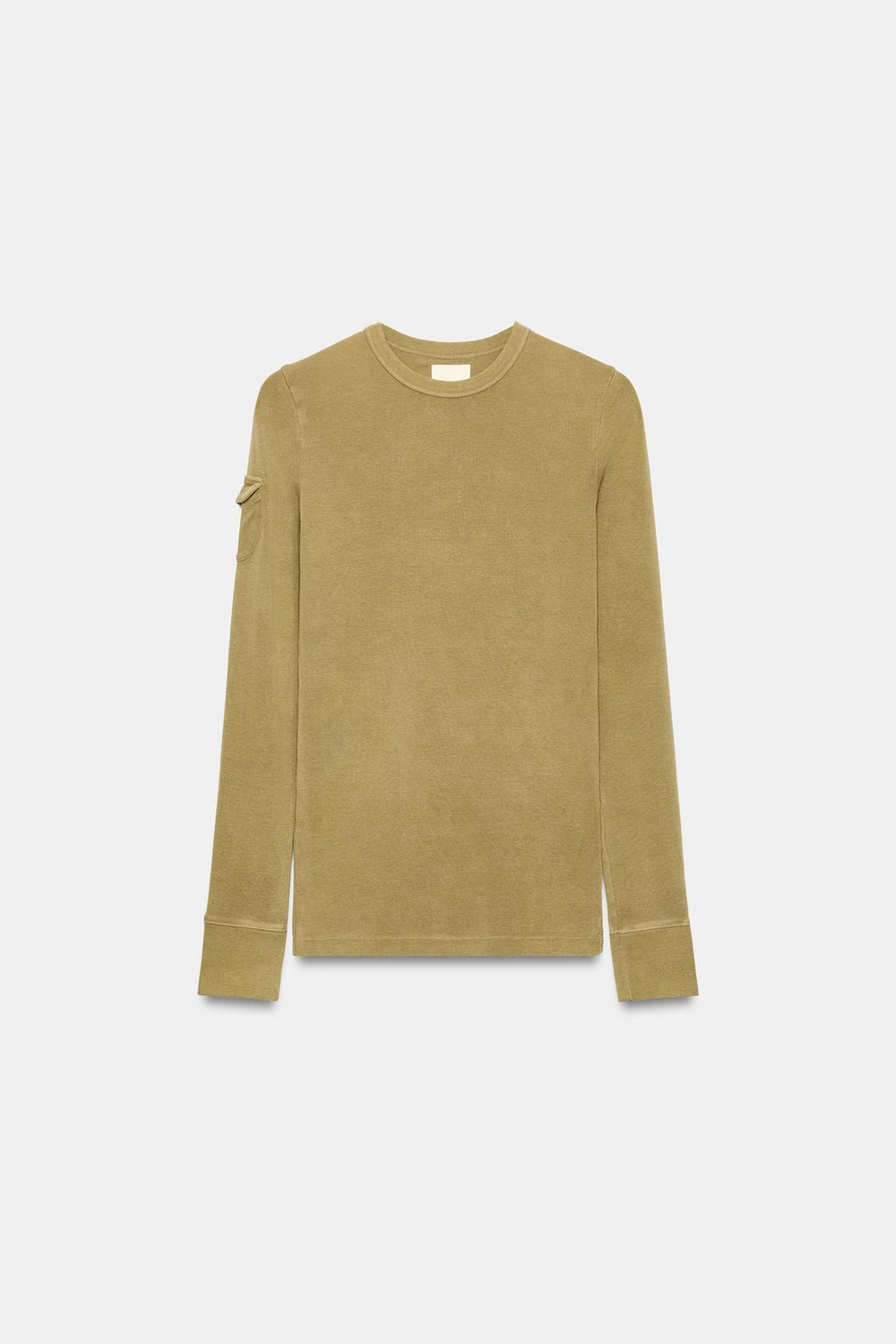 ZARA ФУТБОЛКА С КАРМАНОМ, ЦВЕТ ОЛИВКОВОГО МАСЛА