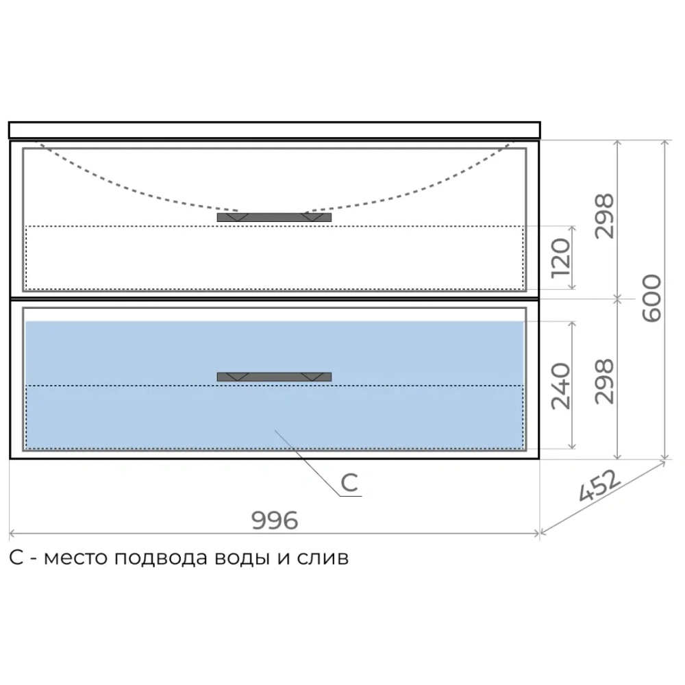 Тумба с раковиной для ванной Uperwood Foster 100 см, подвесная, серый графит