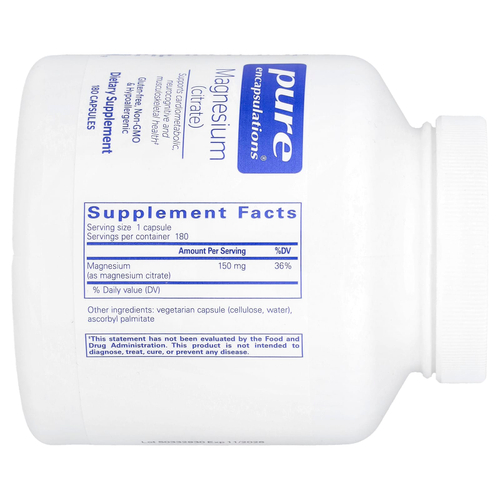 Pure Encapsulations, магний (цитрат), 180 капсул (150 мг в 1 капсуле)