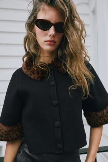 ZARA УКОРОЧЕННЫЙ ТРИКОТАЖНЫЙ ЖАКЕТ, ЧЕРНЫЙ