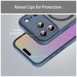 Полупрозрачный матовый чехол с MagSafe для iPhone 17 Pro, усиленные боковые рамки синего цвета