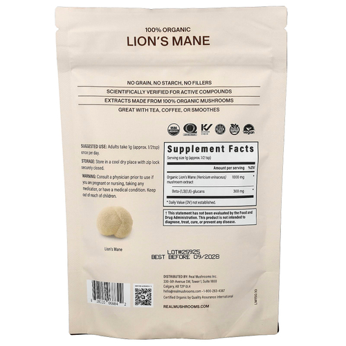Real Mushrooms, Lion's Mane, органический экстракт грибов в порошке, 150 г (5,29 унции)