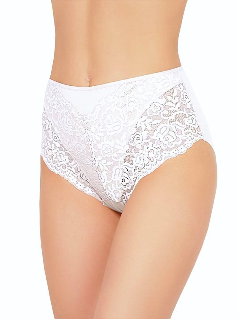 Высокие хлопковые трусики с кружевом Lace Cotton Band (Размер: XL) (Цвет: белый)