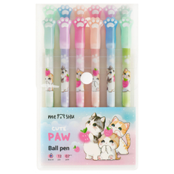 MESHU Ручка шариковая MESHU "Paw" 12шт., синие, 0,7мм, корпус ассорти, европодвес